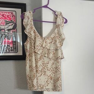 Nine West Cream and Brown Ruffle Top